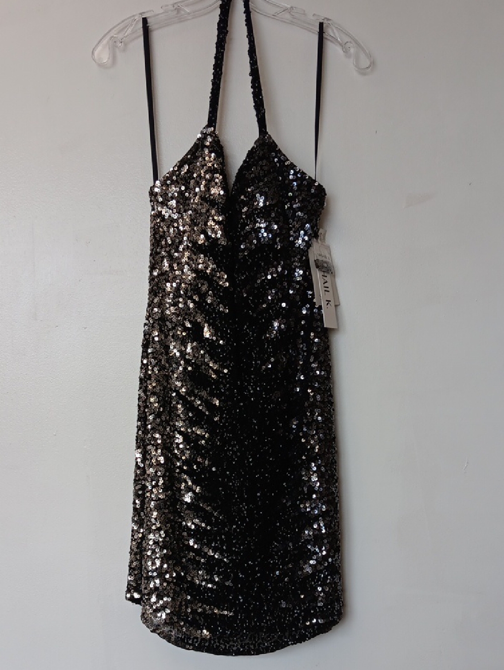 Vintage Sequin Halter Dress with Black Shine